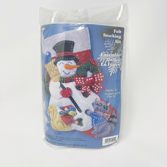 Design‎ Works Crafts Felt Stocking Embroidery Kit Sequin Snowman Raccoon  #5029 - Picture 1 of 6